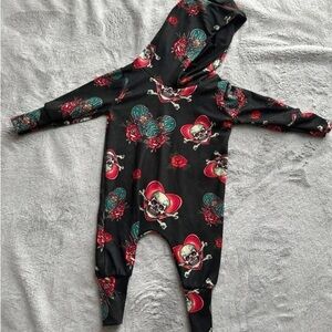 Edgy Skull and Roses Kids Hooded Romper